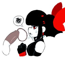Rule 34 | 2boys, after blowjob, after fellatio, angry, black hair, bound, bound wrists, bow, collar, condom, condom on penis, cum, disembodied penis, dizzyspells, drooling, earrings, gloves, hair bow, jewelry, long glove, looking at penis, male focus, multiple boys, original, pectorals, penis, red bow, red eyes, saliva, saliva trail, scythe (cibastion), short hair, sleeveless, spiked collar, spikes, squiggle, sweat, sweatdrop, testicles, trap, used condom, used condom on penis, yaoi