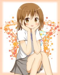 Rule 34 | 1girl, absurdres, alternate hairstyle, bad id, bad pixiv id, blush, brown eyes, brown hair, hands on own face, head rest, highres, k-on!, md5 mismatch, open mouth, ryoutan, school uniform, short hair, sitting, solo, tainaka ritsu