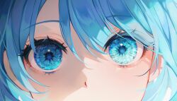 Rule 34 | 1girl, 58 (opal 00 58), absurdres, blue eyes, blue hair, blue pupils, close-up, covered mouth, eye focus, hair between eyes, highres, light, looking at viewer, original, sidelighting, sidelocks, solo, sparkling eyes