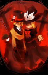 Rule 34 | 1boy, 1girl, bad id, bad pixiv id, blonde hair, brother and sister, cape, dress, flower, gloves, hat, juby, kagamine len, kagamine rin, ribbon, rose, scarf, short hair, siblings, smile, top hat, trick and treat (vocaloid), twins, vocaloid, witch hat