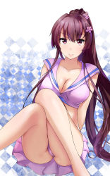 Rule 34 | 10s, 1girl, absurdres, alternate costume, arms behind back, ass, blush, breasts, brown eyes, brown hair, cherry blossoms, cleavage, flower, hair flower, hair intakes, hair ornament, highres, kantai collection, knees together feet apart, large breasts, long hair, looking at viewer, midriff, panties, pink panties, pink skirt, pleated skirt, ponytail, sitting, skirt, smile, solo, thighs, underwear, very long hair, yamato (kancolle), ze (wzfnn001)