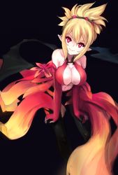Rule 34 | 1girl, bare shoulders, blonde hair, breasts, ch2o, cleavage, closed mouth, cosplay, demon girl, demon wings, disgaea, elbow gloves, fingerless gloves, gloves, guilty crown, hair ornament, large breasts, leaning forward, looking at viewer, makai senki disgaea 2, pantyhose, pointy ears, pointy hair, red eyes, rozalin, smile, solo, standing, third-party source, wings, yuzuriha inori, yuzuriha inori (cosplay)