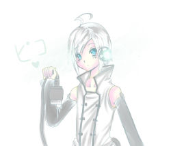 Rule 34 | 1boy, gradient background, male focus, pale color, solo, tagme, utatane piko, vocaloid, white background, white hair