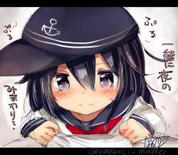 Rule 34 | 10s, 1girl, akatsuki (kancolle), bad id, bad pixiv id, black hair, blue hair, blush, clenched hands, commentary request, crying, crying with eyes open, hat, kantai collection, letterboxed, long hair, looking at viewer, namekuji (namekuzu), neckerchief, red neckerchief, school uniform, serafuku, signature, sketch, solo, tears, translation request