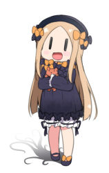 Rule 34 | 1girl, :d, abigail williams (fate), black bow, black dress, black hat, blonde hair, bloomers, bow, dress, fate/grand order, fate (series), forehead, hat, holding, holding stuffed toy, hugging object, long hair, miyako hito, open mouth, orange bow, parted bangs, polka dot, polka dot bow, sleeves past fingers, sleeves past wrists, smile, solo, stuffed animal, stuffed toy, teddy bear, underwear, white bloomers, | |
