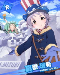 Rule 34 | 10s, 2girls, :&lt;, grey hair, handa roco, hat, idolmaster, idolmaster million live!, looking at viewer, makabe mizuki, mount rushmore, multiple girls, official art, snow, snow sculpture, statue of liberty, top hat, twintails, united states, yellow eyes