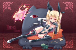 Rule 34 | 1girl, :3, alternate costume, arc system works, arm garter, arm support, bare shoulders, black cat, black footwear, black gloves, black ribbon, black thighhighs, blazblue, blonde hair, blunt bangs, blush, boots, cat, cat cutout, character name, choker, closed mouth, clothing cutout, cross, cross necklace, cup, demon, demon tail, demon wings, drink, drooling, elbow gloves, flat chest, floral print, framed, frilled thighhighs, frills, frog, full body, george xiii, gii, gloves, gothic lolita, groin, hair ribbon, head rest, highleg, highleg leotard, highres, holding, homura subaru, indoors, jack-o&#039;-lantern, jewelry, leather, leotard, lolita fashion, long hair, lying, lying on person, nago, naughty face, navel, navel cutout, necklace, o o, on side, platform footwear, pumpkin, rachel alucard, red eyes, ribbon, saliva, saucer, seductive smile, sidelocks, smile, solo, spread legs, strapless, strapless leotard, tail, teacup, thigh boots, thighhighs, twintails, very long hair, wallpaper, wings, wrist cuffs