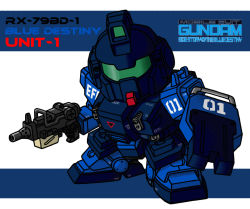 Rule 34 | artist request, blue destiny 01, character name, chibi, copyright name, gun, gundam, gundam side story: the blue destiny, mecha, robot, shield, weapon