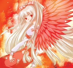 Rule 34 | 1girl, female focus, fiery wings, fujiwara no mokou, hikaru (pixiv853286), solo, touhou, wings