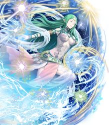 Rule 34 | 1girl, armlet, asatani tomoyo, bare shoulders, belt, bracelet, breasts, closed eyes, closed mouth, dress, fire emblem, fire emblem: mystery of the emblem, fire emblem awakening, fire emblem heroes, full body, gem, green hair, highres, jewelry, lips, long hair, medium breasts, naga (fire emblem), navel, nintendo, non-web source, official art, pale skin, parted bangs, pointy ears, sleeveless, sleeveless dress, solo, sparkle, stomach, tiara, transparent background, turtleneck