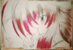 Rule 34 | 1girl, artist name, blue hair, character name, high school dxd, issie koneko, red eyes, rias gremory, signature, sketch, solo
