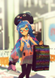 Rule 34 | 1girl, absurdres, ahoge, bag, black bow, black pantyhose, blue dress, blue eyes, blue hair, blurry, blurry background, blush, bow, building, colored tips, commentary request, day, dress, eel hat, glasses, gradient dress, hair bow, hair ornament, hairclip, hands up, hat, highres, holding, holding bag, kabuyama kaigi, knees together feet apart, long hair, looking at viewer, low twintails, multicolored hair, open mouth, otomachi una, otomachi una (talkex), outdoors, pantyhose, pigeon-toed, pink dress, pink hair, pleated dress, sailor collar, sailor dress, semi-rimless eyewear, shopping bag, short dress, sleeveless, sleeveless dress, smile, solo, standing, talkex, twintails, very long hair, vocaloid, white sailor collar