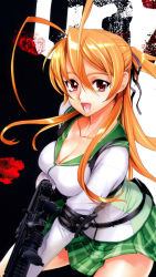 Rule 34 | 1girl, gun, highschool of the dead, miyamoto rei, orange hair, satou shouji, solo, weapon