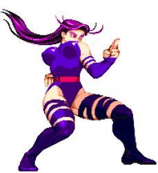 Rule 34 | 10s, animated, animated gif, bouncing breasts, breasts, female focus, large breasts, long hair, lowres, m.u.g.e.n, marvel, pixel art, psylocke, purple eyes, purple hair, thick thighs, thighs, x-men