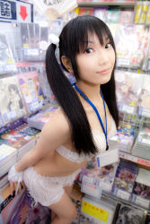 Rule 34 | 1girl, asian, bra, highres, japan, lenfried, panties, photo (medium), shop, solo, twintails, underwear