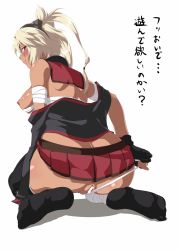 Rule 34 | 10s, 1girl, anus, ass, black gloves, black legwear, blonde hair, blush, breasts, budget sarashi, butt crack, censored, clothing aside, dark-skinned female, dark skin, detached collar, fingerless gloves, glasses, gloves, headgear, highres, kantai collection, kneeling, large breasts, long hair, microskirt, musashi (kancolle), nipples, odaodaoaoda, off shoulder, panties, panties aside, pince-nez, plump, pointy hair, pussy, red eyes, sarashi, skirt, solo, twintails, two side up, underwear, undressing