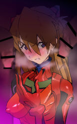 Rule 34 | 1girl, 2boys, angry, artist request, blue eyes, blush, bodysuit, breasts, brown hair, censored, clenched teeth, cum, embarrassed, facial, heart, heart-shaped pupils, heavy breathing, hetero, highres, long hair, looking at another, looking at viewer, medium breasts, multiple boys, neon genesis evangelion, nervous smile, nipples, penis, plugsuit, rebuild of evangelion, red bodysuit, shiny clothes, shiny skin, smile, souryuu asuka langley, steaming body, sweat, symbol-shaped pupils, teeth, tsundere, two side up, upper body, very long hair