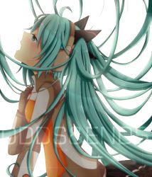 Rule 34 | 1girl, aqua eyes, aqua hair, benika, copyright name, hand on own chest, hatsune miku, headphones, highres, long hair, odds &amp; ends (vocaloid), open mouth, profile, project diva (series), project diva f, simple background, solo, tears, twintails, very long hair, vocaloid, white background