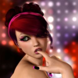 Rule 34 | 1girl, 3d, female focus, green eyes, nail polish, pink hair, pink nails, portrait, red theme, solo