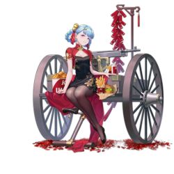 Rule 34 | 1girl, artillery, artillery limber, artillery wheel, bell, bicycle seat, black dress, black footwear, blue eyes, blue hair, braid, braided hair rings, breasts, brown pantyhose, bucket of chicken, burger, china dress, chinese clothes, cleavage, cropped jacket, cup, disposable cup, dress, firecrackers, floral print, food, french fries, full body, girls&#039; frontline, gun, hair bell, hair ornament, hair rings, heavy machine gun, heterochromia, high heels, jacket, jingle bell, jinyu lao honglingjin, kfc, light blue hair, looking at viewer, m1895 cb (girls&#039; frontline), m1895 cb (slipper orchid) (girls&#039; frontline), m1895 colt-browning, machine gun, medium breasts, official alternate costume, official art, pantyhose, petals, purple eyes, red jacket, short sleeves, simple background, sitting, solo, toe cleavage, transparent background, twin braids, weapon, wheel