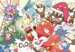 Rule 34 | ^ ^, barbaracle, blush, character doll, christmas ornaments, christmas tree, clawitzer, closed eyes, commentary request, creatures (company), delibird, dive ball, doll, english text, game freak, gen 1 pokemon, gen 2 pokemon, gen 5 pokemon, gen 6 pokemon, gyarados, holding, ladder, nibo (att 130), nintendo, octillery, official alternate costume, plant, poke ball, poke ball (basic), pokemon, pokemon (creature), pokemon masters ex, rosa (holiday 2019) (pokemon), rosa (pokemon), siebold (holiday 2019) (pokemon), siebold (pokemon), snivy, starmie, stepladder, tree, vines