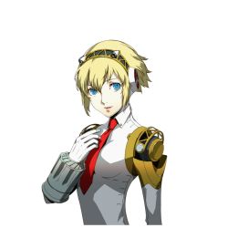 Rule 34 | 1girl, aegis (persona), android, atlus, blonde hair, blue eyes, official art, persona, persona 3, persona 4: the ultimate in mayonaka arena, short hair, simple background, smile, soejima shigenori, solo, transparent background