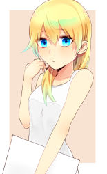 Rule 34 | 1girl, bare shoulders, blonde hair, blue eyes, breasts, collarbone, dress, highres, kingdom hearts, kingdom hearts ii, long hair, looking at viewer, namine, open mouth, paper, sinzuu, solo, white dress