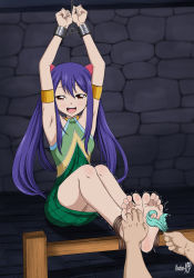 Rule 34 | 1girl, absurdres, barefoot, bdsm, blue hair, bondage, bound, bound ankles, bound wrists, breasts, brown eyes, chain, chained, chained wrists, crying, fairy tail, highres, legs, shadow xcp, tickling, variant set, wendy marvell