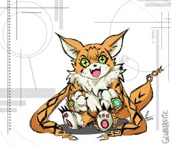 Rule 34 | 1other, cat, digimon, digimon (creature), fang, highres, meicoomon, open mouth, other focus, smile, solo