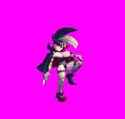 Rule 34 | alternate hair length, alternate hairstyle, animated, animated gif, atlus, black hair, blood, bouncing breasts, breasts, bustier, cape, cleavage, elbow gloves, gloves, high collar, huge breasts, knife, leg up, lowres, multicolored hair, necro samantha, pixel art, princess crown, short hair, stitches, thighhighs, thighs, two-tone hair, vampire costume, vanillaware, wrapped up