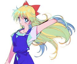Rule 34 | 1girl, aino minako, bishoujo senshi sailor moon, blonde hair, blue eyes, bow, highres, long hair, overalls, pochi (askas is god), red bow, short sleeves