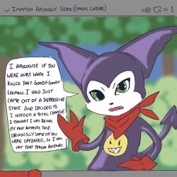 Rule 34 | digimon, digimon (creature), gloves, highres, impmon, looking at viewer, meme, open mouth, tail