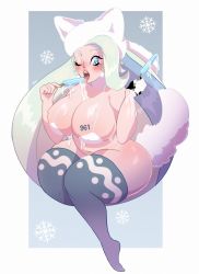 Rule 34 | + +, 1girl, armpit crease, bare arms, bare shoulders, belly, big hair, bikini, black gloves, blue background, blue eyes, blue hair, blush, border, breasts, cleavage, creatures (company), earrings, eyelashes, food, full body, fur bikini, fur hat, game freak, gloves, gradient background, green hair, grey background, grey thighhighs, gym leader, hands up, hat, hat with ears, highleg, highleg bikini, highres, holding, holding food, holding popsicle, jewelry, large breasts, licking, lips, long hair, looking away, mature female, melony (pokemon), melting, multicolored hair, nintendo, no shoes, nose, nostrils, one eye closed, open mouth, persy, plump, pokemon, pokemon swsh, popsicle, shiny skin, single glove, skindentation, snowflake background, snowflakes, solo, streaked hair, swimsuit, tail, teeth, thick eyebrows, thick lips, thick thighs, thighhighs, thighs, tongue, tongue out, two-tone hair, upper teeth only, very long hair, white bikini, white border, white gloves, white hat