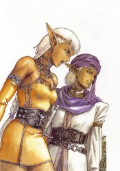 Rule 34 | absurdres, dark skin, elf, highres, non-web source, pointy ears, record of lodoss war, white hair