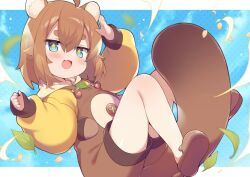 Rule 34 | + +, 1boy, ahoge, animal ears, blue background, blue eyes, blush, brown hair, commentary request, commission, fang, floating, full body, hair between eyes, jitome, leaf, letterboxed, looking at viewer, male focus, msp sammy, open mouth, original, outside border, overall shorts, overalls, raccoon boy, raccoon ears, raccoon tail, salute, short hair, skeb commission, slippers, smile, solo, tail, thick eyebrows, trap, virtual youtuber