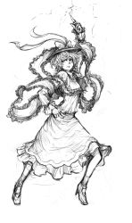 Rule 34 | 1girl, bad id, bad pixiv id, bow, dress, electricity, female focus, fever, greyscale, hand on own hip, hat, hat bow, high heels, hip focus, kurkoboltsi, long sleeves, monochrome, nagae iku, saturday night fever, shawl, shoes, short hair, sketch, solo, touhou