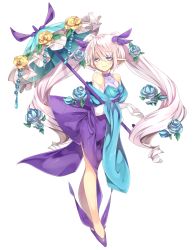 Rule 34 | 10s, 1girl, alternate color, blue eyes, blue flower, blue rose, creatures (company), dress, elbow gloves, florges, florges (white flower), flower, game freak, gen 6 pokemon, gloves, hair flower, hair ornament, kuro guren, long hair, looking at viewer, nintendo, parasol, personification, pointy ears, pokemon, pokemon xy, rose, shiny pokemon, smile, solo, twintails, umbrella, very long hair, white background, yellow flower, yellow rose