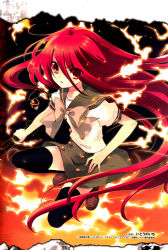 Rule 34 | 00s, 1girl, absurdres, alastor (shakugan no shana), highres, ito noizi, jewelry, official art, pendant, red eyes, red hair, red theme, school uniform, serious, shakugan no shana, shana, solo, thighhighs, zettai ryouiki