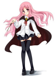 Rule 34 | 00s, 1girl, artist request, cape, long hair, louise francoise le blanc de la valliere, non-web source, pentacle, pink eyes, pink hair, solo, thighhighs, wand, white background, zero no tsukaima