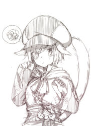 Rule 34 | 1girl, :t, animal ears, blush, cat ears, cat girl, cat tail, closed mouth, final fantasy, final fantasy xiv, greyscale, hat, head tilt, long sleeves, looking at viewer, midorikawa you, miqo&#039;te, monochrome, pout, simple background, sketch, solo, spoken squiggle, squiggle, tail, tears, upper body, white background, wide sleeves