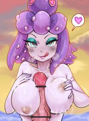 Rule 34 | absurdres, artist request, bar censor, breasts, cala maria (cuphead), censored, cuphead (game), heart, highres, nipples, paizuri, penis, source request, tagme, tentacles