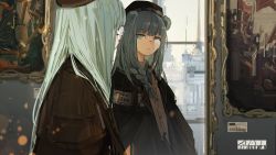 Rule 34 | 1girl, absurdres, alternate costume, animal ears, arknights, bear ears, black coat, black hat, blue eyes, blue hair, blue necktie, braid, coat, grey jacket, hair ornament, hat, highres, indoors, istina (arknights), jacket, long hair, looking at mirror, mirror, monocle, necktie, open clothes, open coat, painting (object), parted lips, qiumoyixing, reflection, side braid, solo, star (symbol), star hair ornament, upper body