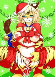 Rule 34 | 1girl, blue eyes, breasts, christmas, furry, furry female, highres, megane inu, nipples, penis, pussy, solo, tiger, uncensored, white hair