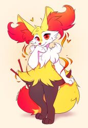 Rule 34 | absurdres, artist name, bloominglynx, braixen, creatures (company), full body, game freak, gen 6 pokemon, highres, looking at viewer, nintendo, no humans, pokemon, pokemon (creature), red eyes, simple background, solo, white background