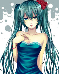 Rule 34 | 1girl, aqua eyes, aqua hair, bad id, bad pixiv id, bare shoulders, bracelet, colorized, hand on another&#039;s chest, hand on own chest, hatsune miku, hinase kanoto, jewelry, long hair, solo, vocaloid