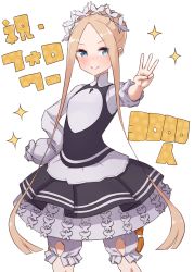 Rule 34 | 1girl, abigail williams (fate), abigail williams (festival outfit) (fate), absurdres, alternate costume, black skirt, blonde hair, bloomers, blue eyes, blush, braid, breasts, dress, enmaided, fate/grand order, fate (series), forehead, french braid, highres, keyhole, kopaka (karda nui), layered skirt, long hair, looking at viewer, maid, maid headdress, official alternate costume, parted bangs, sidelocks, skirt, sleeves past fingers, sleeves past wrists, small breasts, smile, solo, sparkle, underwear, very long hair, w, white bloomers, white dress