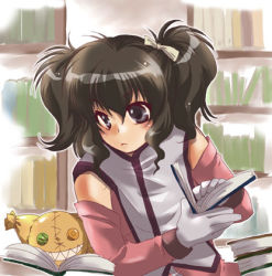 Rule 34 | 00s, 1girl, anise tatlin, black eyes, black hair, book, doll, gloves, lowres, ribbon, solo, tales of (series), tales of the abyss, tokunaga (tales), twintails