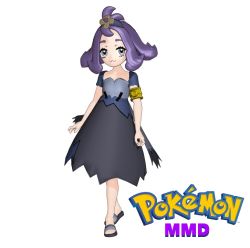 Rule 34 | 1girl, 3d, :3, acerola (pokemon), creatures (company), dress, eyebrows, eyelashes, full body, game freak, grey eyes, hair ornament, looking at viewer, mikumikudance (medium), multicolored clothes, multicolored dress, nintendo, open shoes, pokemon, pokemon sm, purple hair, sandals, solo, stitches, white background