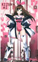 Rule 34 | 1girl, bad id, bad nicoseiga id, blue eyes, blush, boots, breasts, brown hair, coat, covered navel, full body, hairband, hand in pocket, hand on own hip, highres, iwahana, kizuna ai, kizuna ai inc., lace-trimmed sleeves, lace trim, long hair, looking at viewer, medium breasts, multicolored hair, pink hair, pink hairband, pink ribbon, ribbon, sailor collar, solo, standing, streaked hair, swept bangs, thighhighs, virtual youtuber, white thighhighs