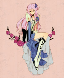 Rule 34 | 10s, 1girl, asymmetrical clothes, bad id, bad pixiv id, black neckwear, boots, bow, brooch, choker, cure moonlight, dress, elbow gloves, flower, gloves, hair flower, hair ornament, heart, heart brooch, heartcatch precure!, jewelry, knee boots, l hakase, legs, long hair, looking down, magical girl, pink background, precure, purple eyes, purple hair, single elbow glove, single glove, sitting, solo, tsukikage yuri, waist bow
